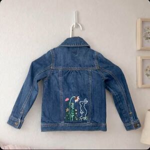 Girls 5T Denim Jacket with Embroidered Bunny and Flowers